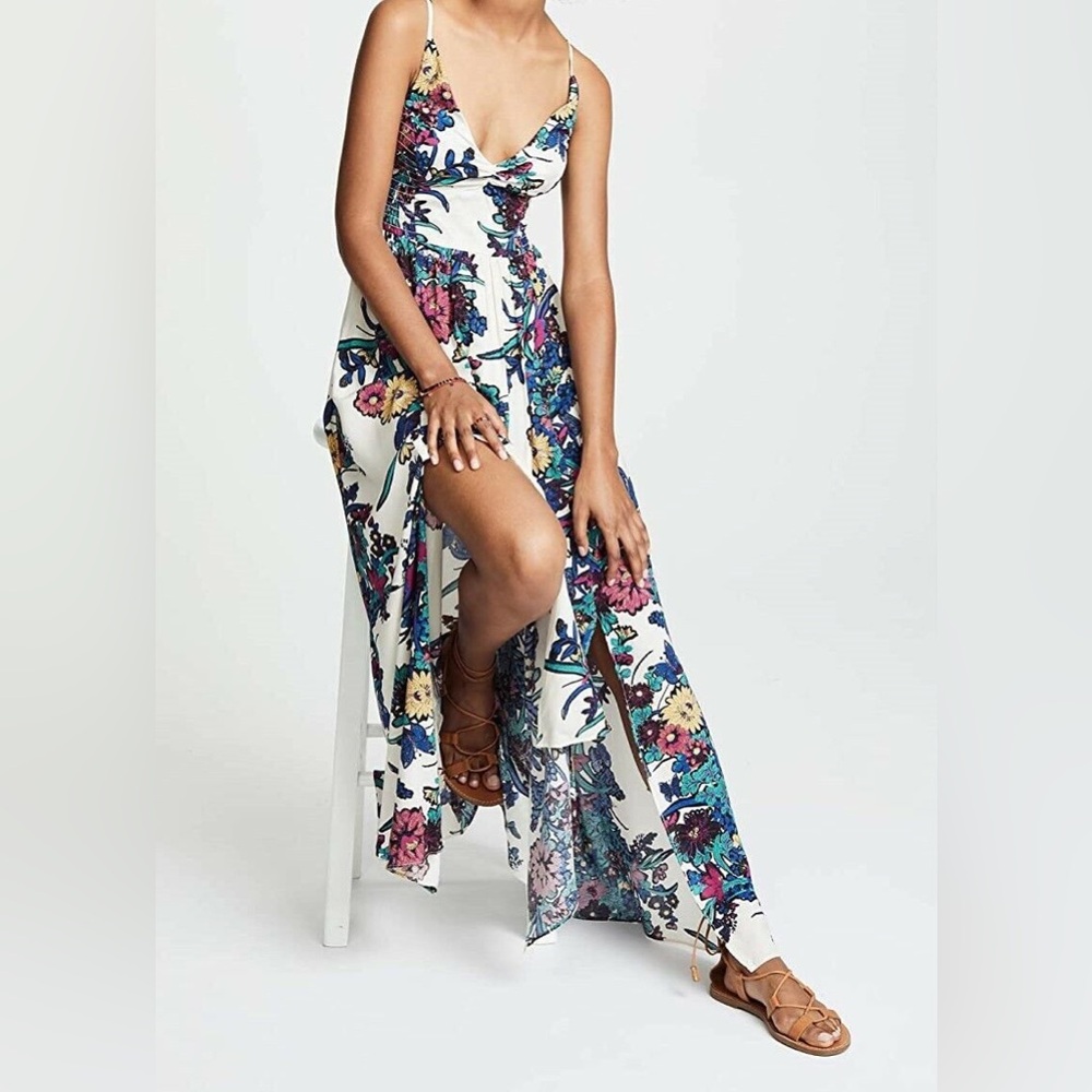 Free People Through The Vine Printed Maxi Slip Dress Ivory Combo Floral Size S - Picture 11 of 16